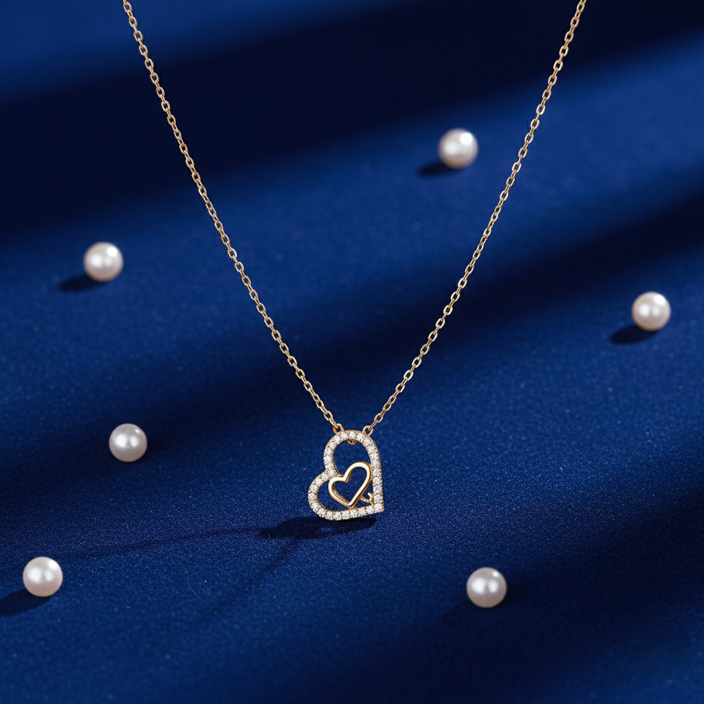Double Heart Pendant Chain - Gold